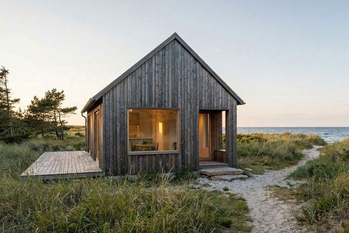 Myka 1 bedroom cabin with loft on a grassy area near the ocean with trees around